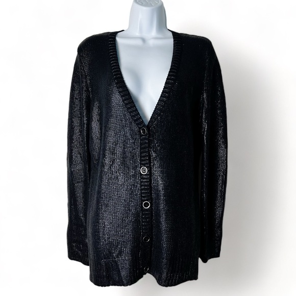 Jones New York Black Cardigan Sweater has tiny hole in front taking to get fixed - Picture 1 of 5